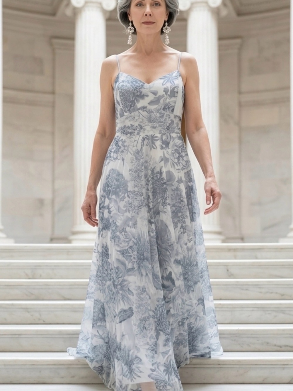 AFTER SIX Gray Floral Tulle Column Maxi Gown Dress Size 18 NWOT Formal Event